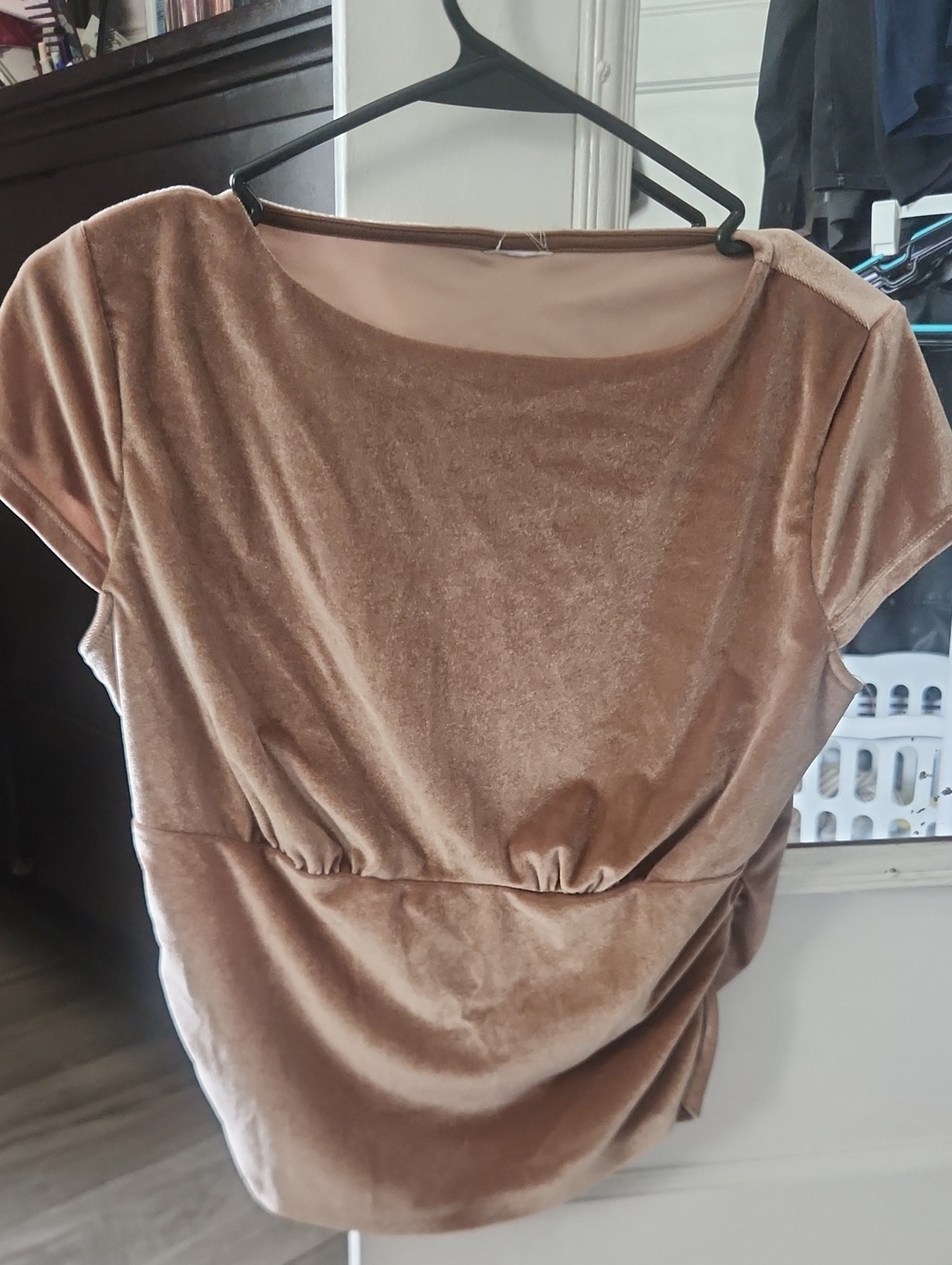 Velvet Gathered Waist Women's Top - Brown